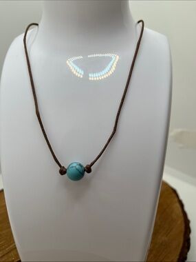 Turquoise Bead Cord Necklace - Minimal Women's Jewelry